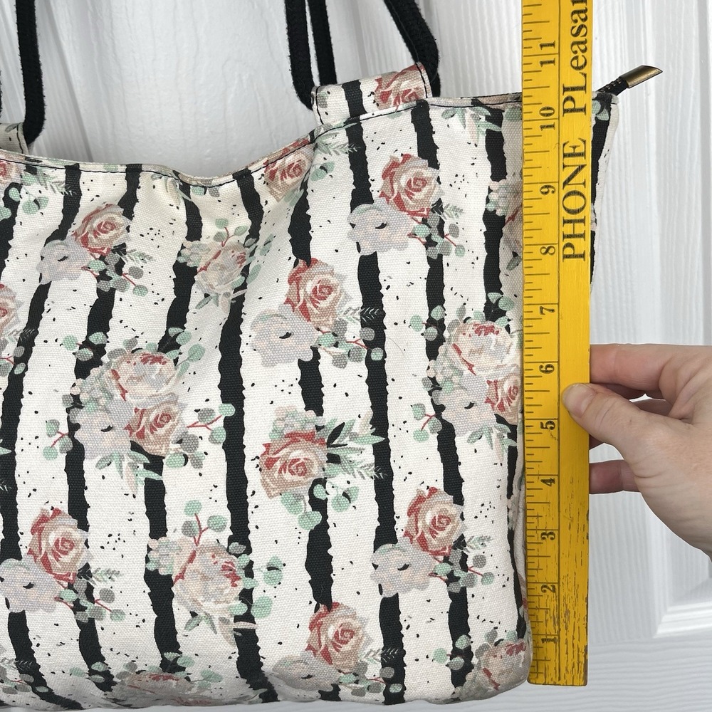 Farmhouse Is My Style Off White Floral Tote‎ Bag Black Rope Handles Zipper Purse - Picture 4 of 10